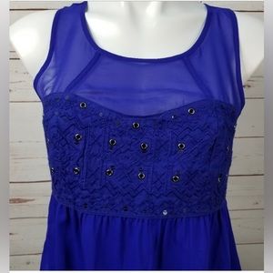 American Eagle Blue Sleeveless Grommet Tank Blouse